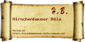 Hirschenhauser Béla névjegykártya